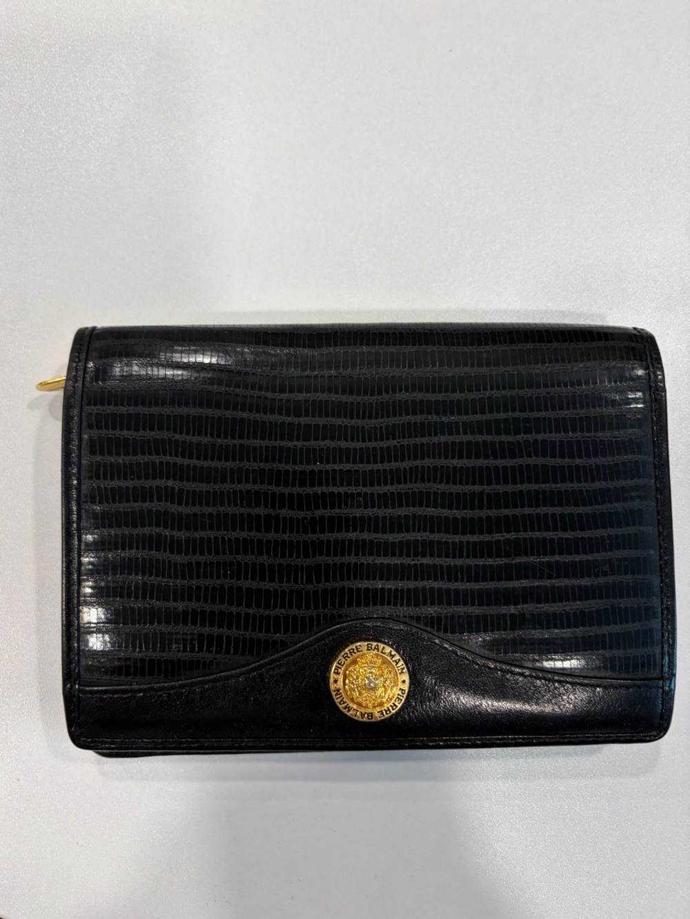 Pierre Balmain Lizard-Embossed Zip Wallet with Gold Medallion
